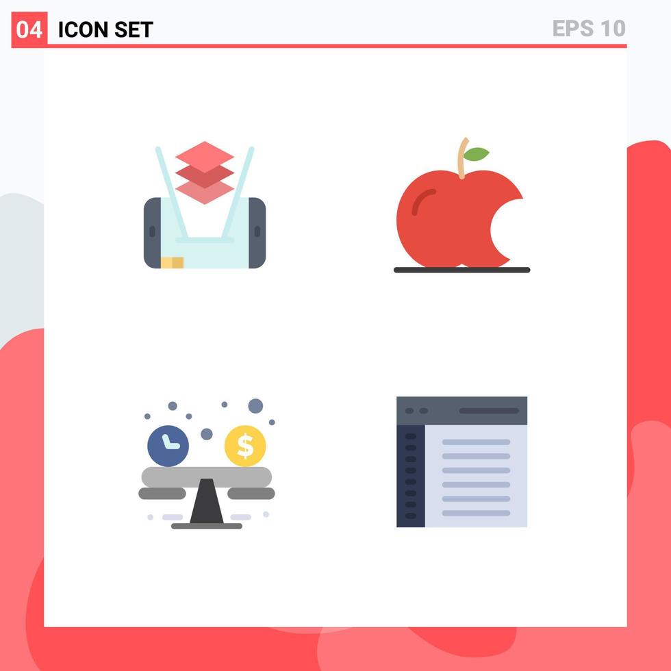 Group of 4 Flat Icons Signs and Symbols for mobile app apple balance communication Editable Vector Design Elements