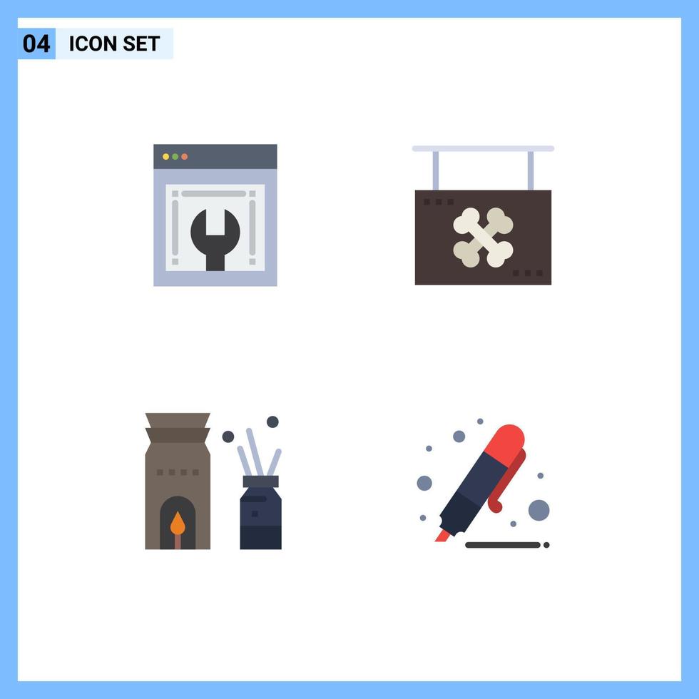 Modern Set of 4 Flat Icons Pictograph of web advancement aromatherapy web maintenance hanging relax Editable Vector Design Elements