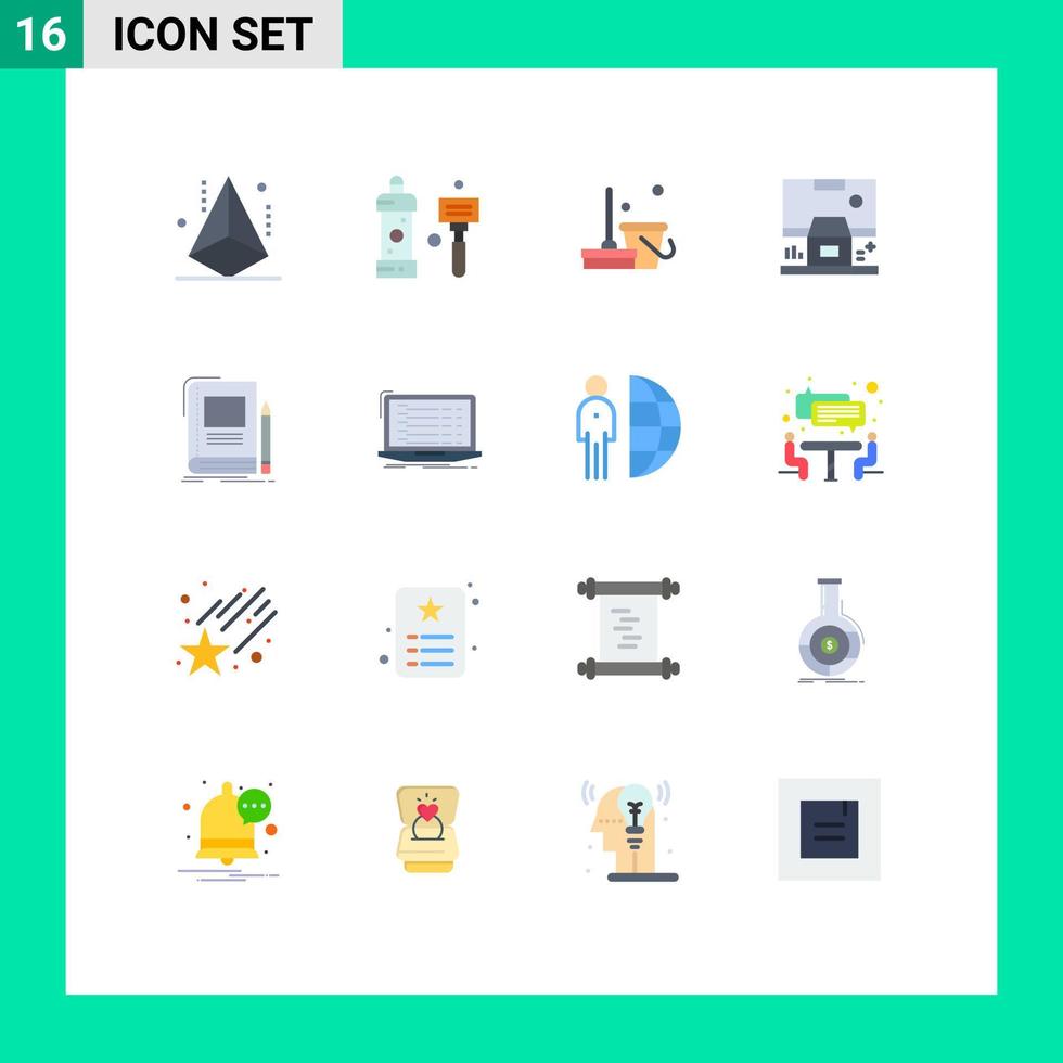 Set of 16 Modern UI Icons Symbols Signs for panel center shave cabin cleaning Editable Pack of Creative Vector Design Elements