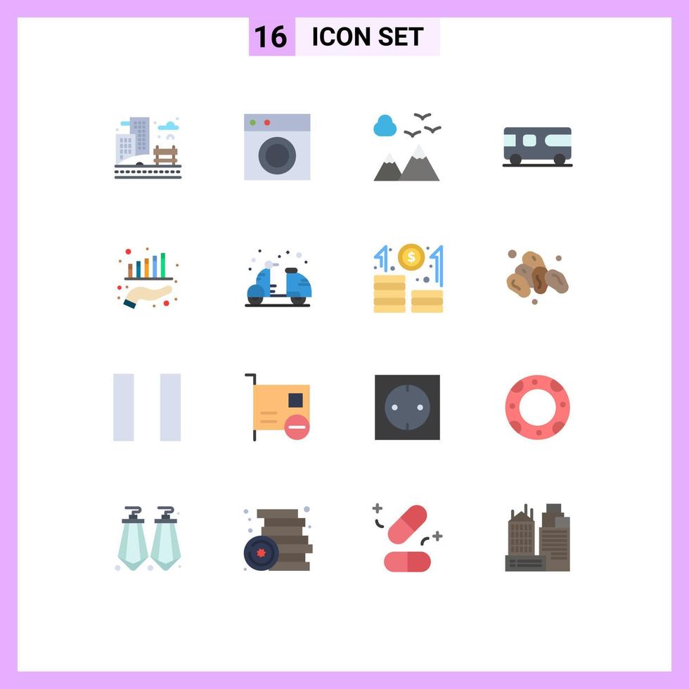 Group of 16 Modern Flat Colors Set for business van washing combo travel Editable Pack of Creative Vector Design Elements