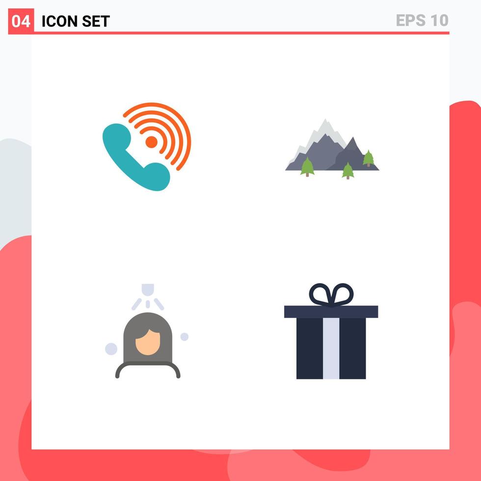 4 Thematic Vector Flat Icons and Editable Symbols of call tree ring landscape shower Editable Vector Design Elements