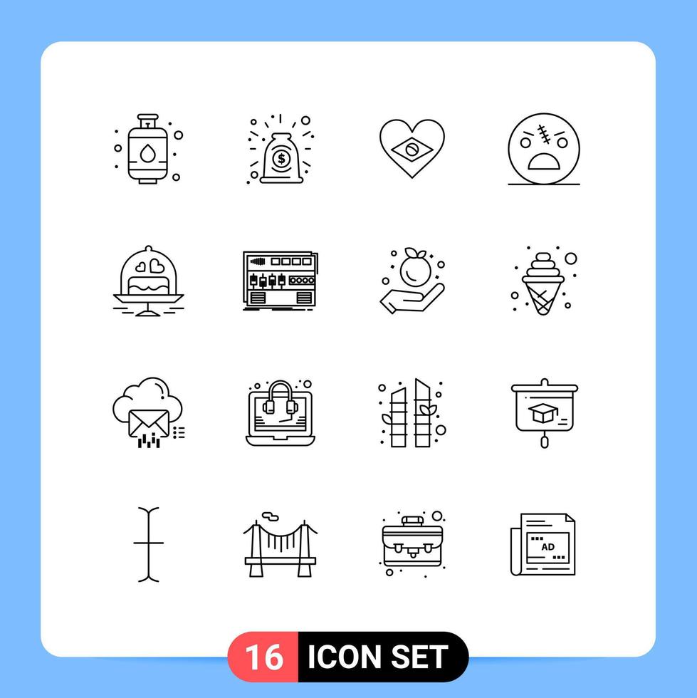 Set of 16 Modern UI Icons Symbols Signs for plate zombie brazil spooky halloween Editable Vector Design Elements