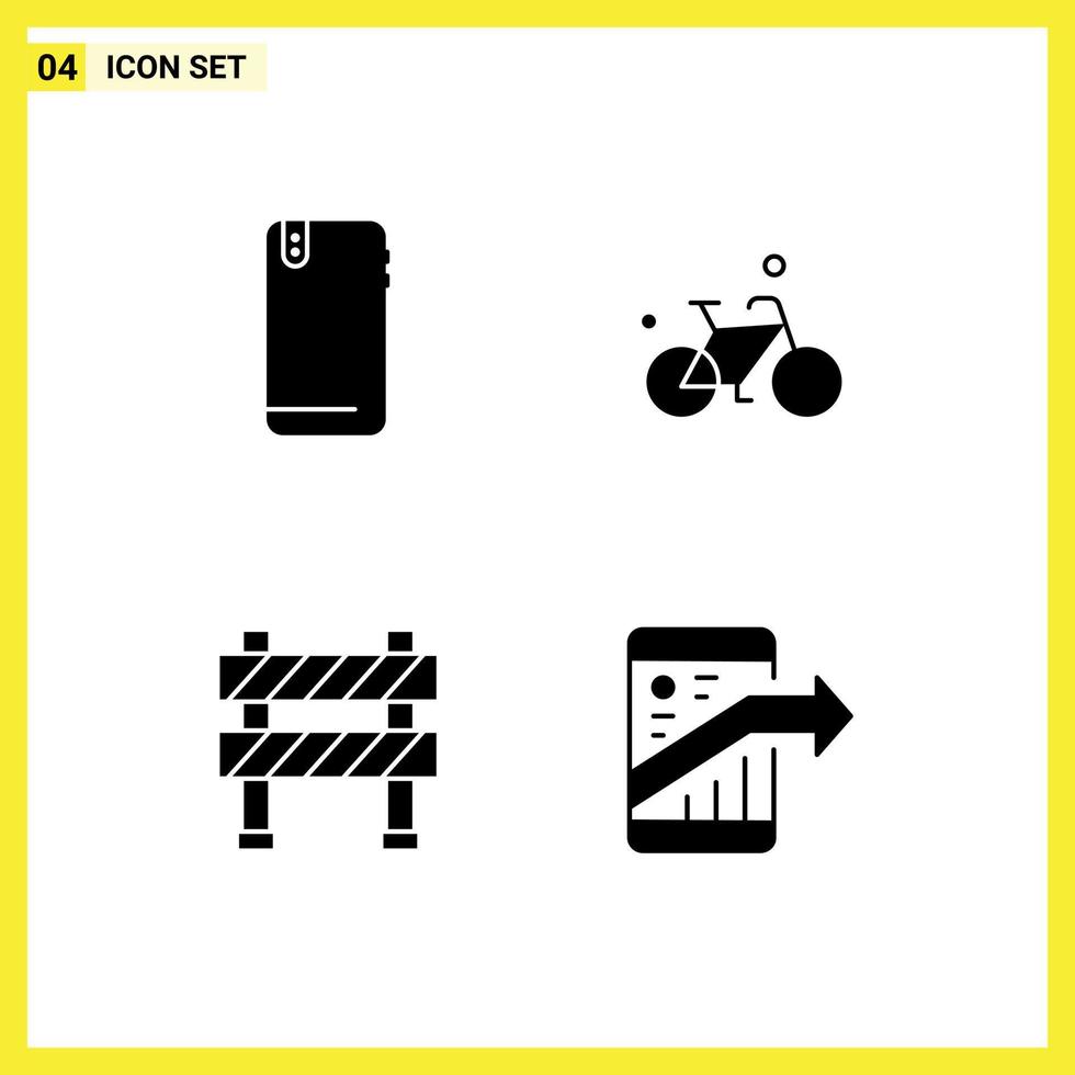 Editable Vector Line Pack of 4 Simple Solid Glyphs of phone barrier android bike construction barrier Editable Vector Design Elements