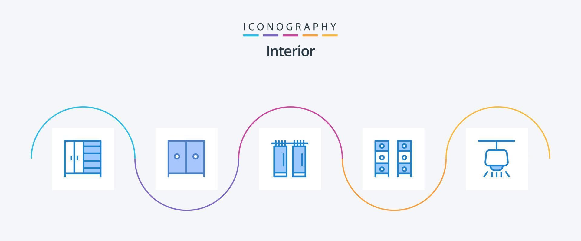 paquete de 5 íconos interiores azules que incluye . interior. lámpara vector