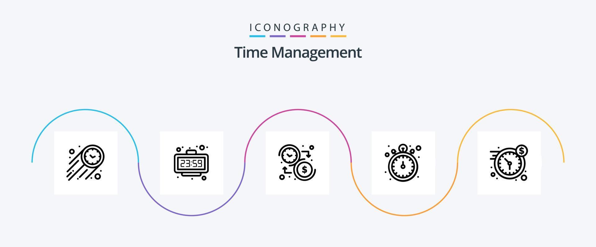 Time Management Line 5 Icon Pack Including watch. stop watch. watch