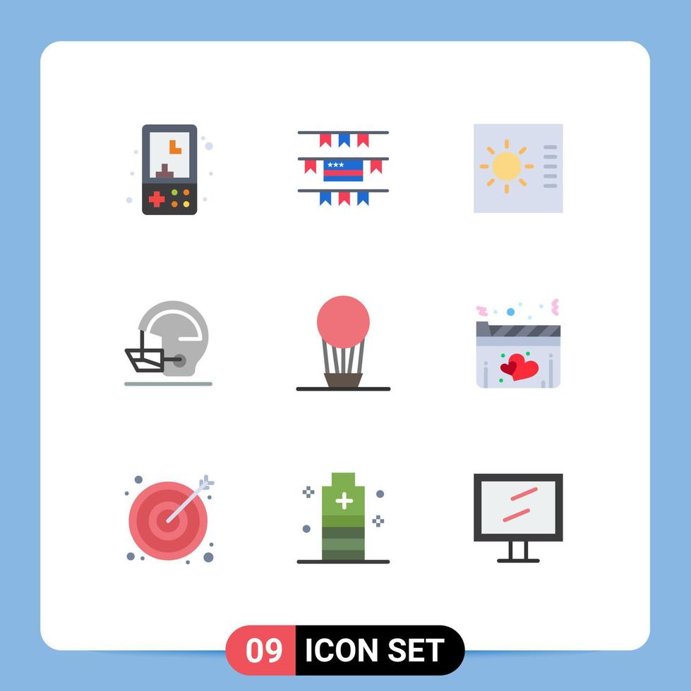 paquete de 9 signos y símbolos modernos de colores planos para medios de impresión web, como elementos de diseño de vectores editables de seguridad deportiva de control de aire caliente