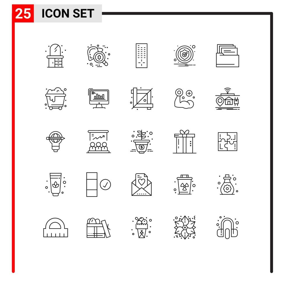 Editable Vector Line Pack of 25 Simple Lines of document folder control security caution Editable Vector Design Elements