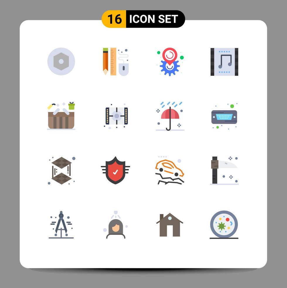 Group of 16 Flat Colors Signs and Symbols for basket music concert gear music celebration Editable Pack of Creative Vector Design Elements
