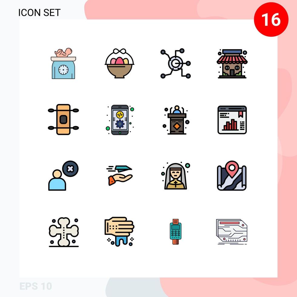 Set of 16 Modern UI Icons Symbols Signs for longboard shop data market store connect Editable Creative Vector Design Elements