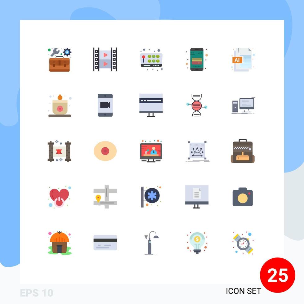 25 iconos creativos, signos y símbolos modernos de documento, teléfono, joystick, tarjeta de cajero automático móvil, elementos de diseño vectorial editables vector