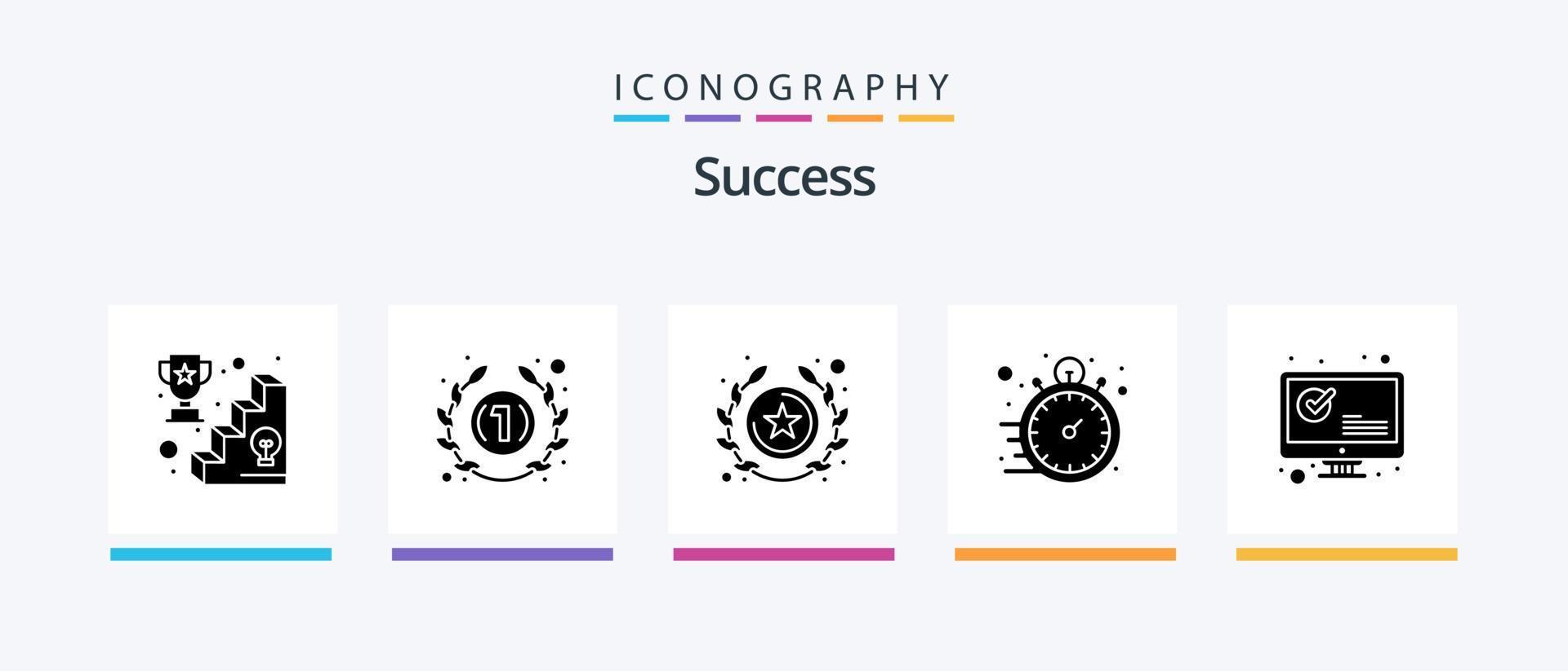 Sucess Glyph 5 Icon Pack Including correct. hours. reward. hour. clock. Creative Icons Design vector