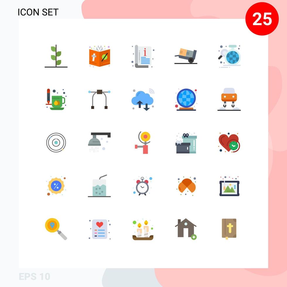 User Interface Pack of 25 Basic Flat Colors of analysis logistic religion handcart template Editable Vector Design Elements