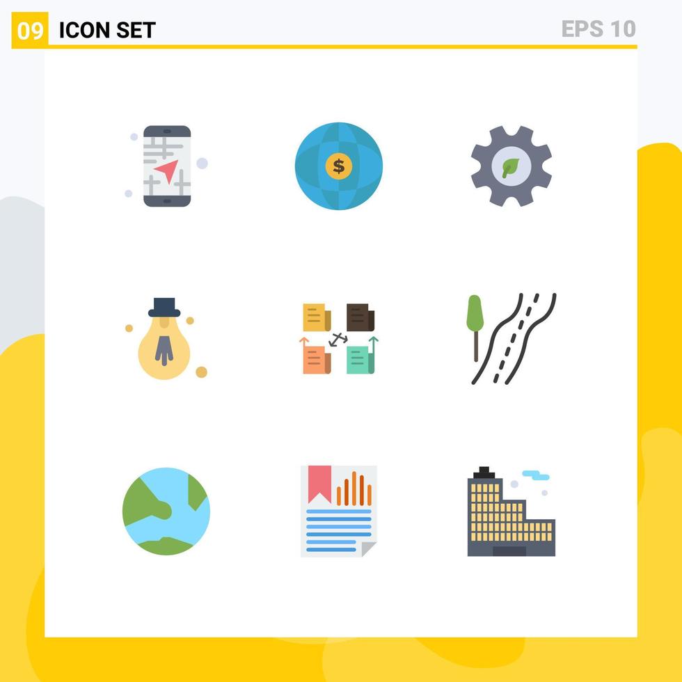 9 Flat Color concept for Websites Mobile and Apps file motivation dollar light environment Editable Vector Design Elements