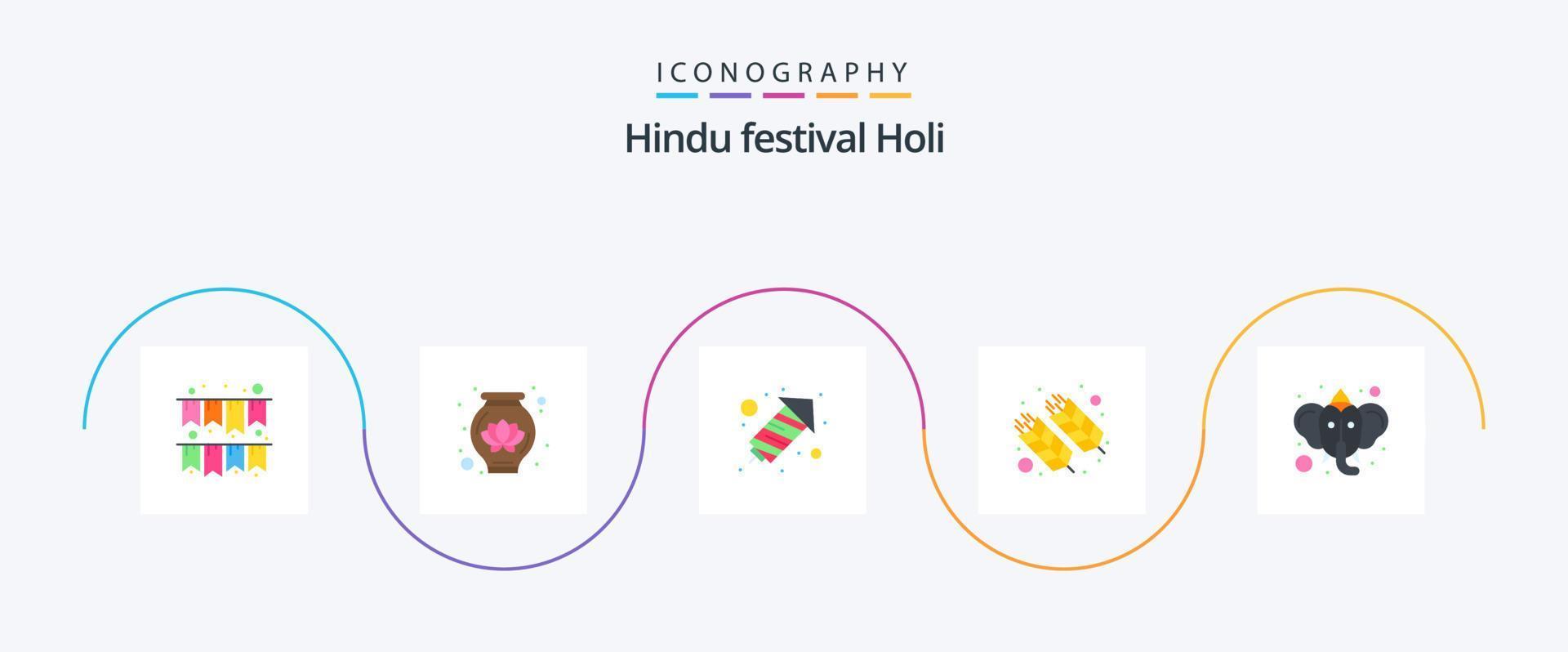 paquete de iconos holi flat 5 que incluye hinduismo. Ganesha. celebracion. creencias. India vector