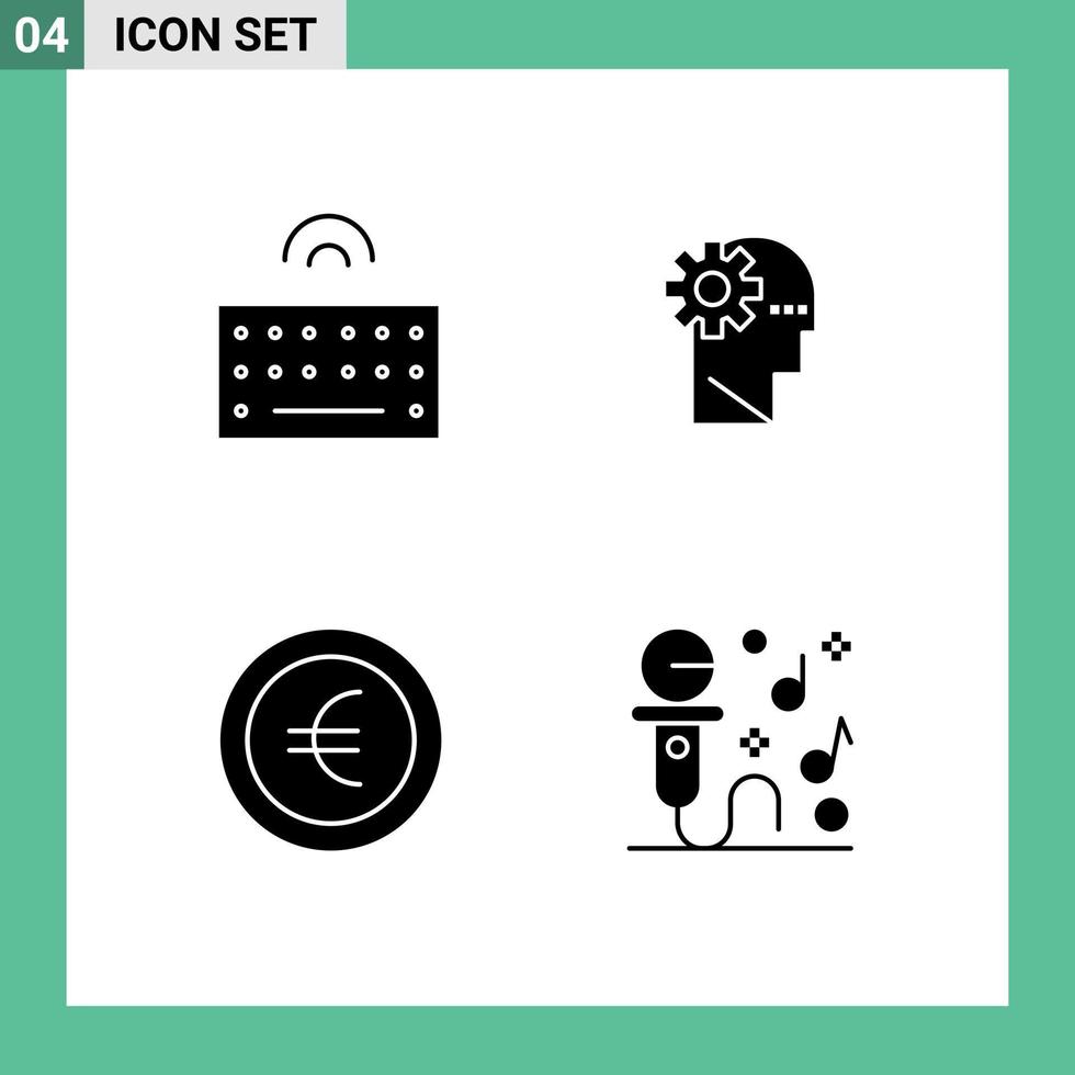 Universal Icon Symbols Group of 4 Modern Solid Glyphs of hardware euro wireless learning karaoke Editable Vector Design Elements