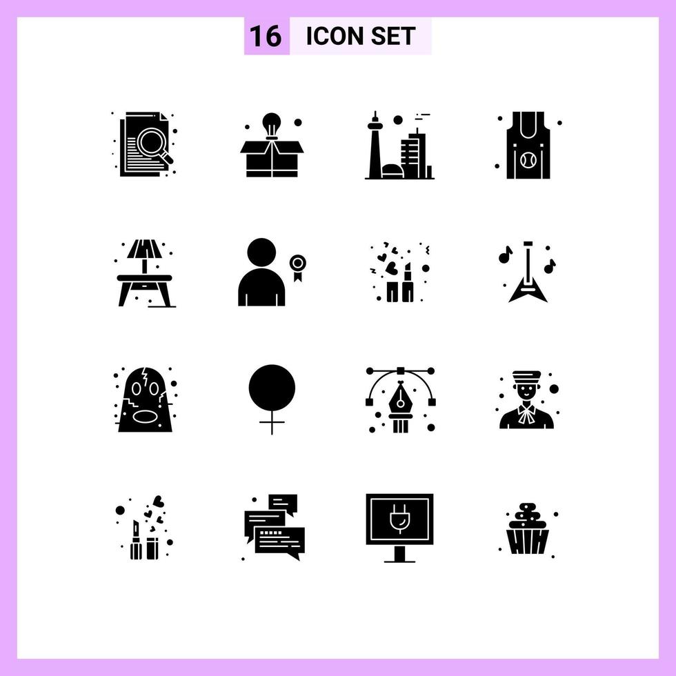 Set of 16 Commercial Solid Glyphs pack for lump home city team jersey Editable Vector Design Elements