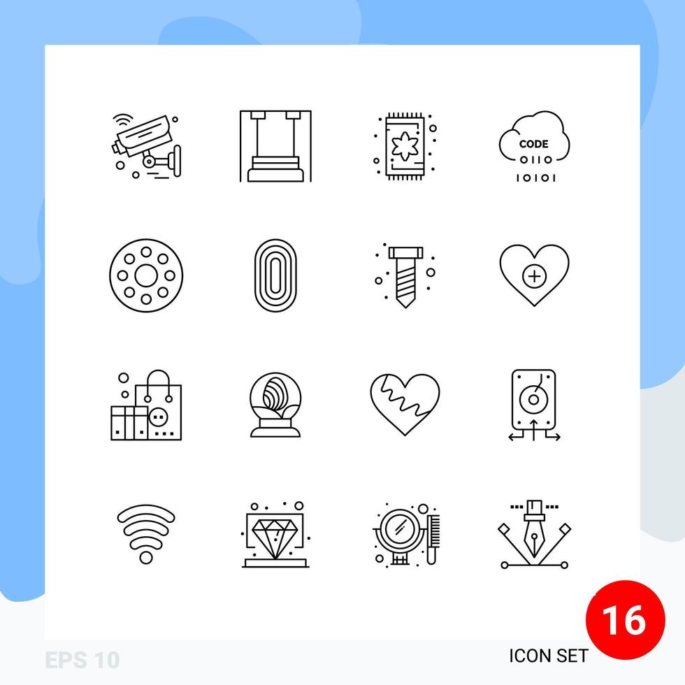 User Interface Pack of 16 Basic Outlines of development coding kids cloud interior Editable Vector Design Elements