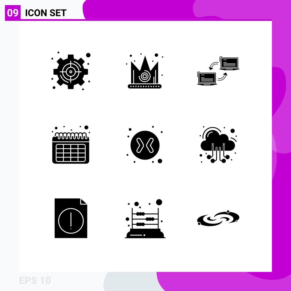 User Interface Pack of 9 Basic Solid Glyphs of arrows date king calendar network Editable Vector Design Elements
