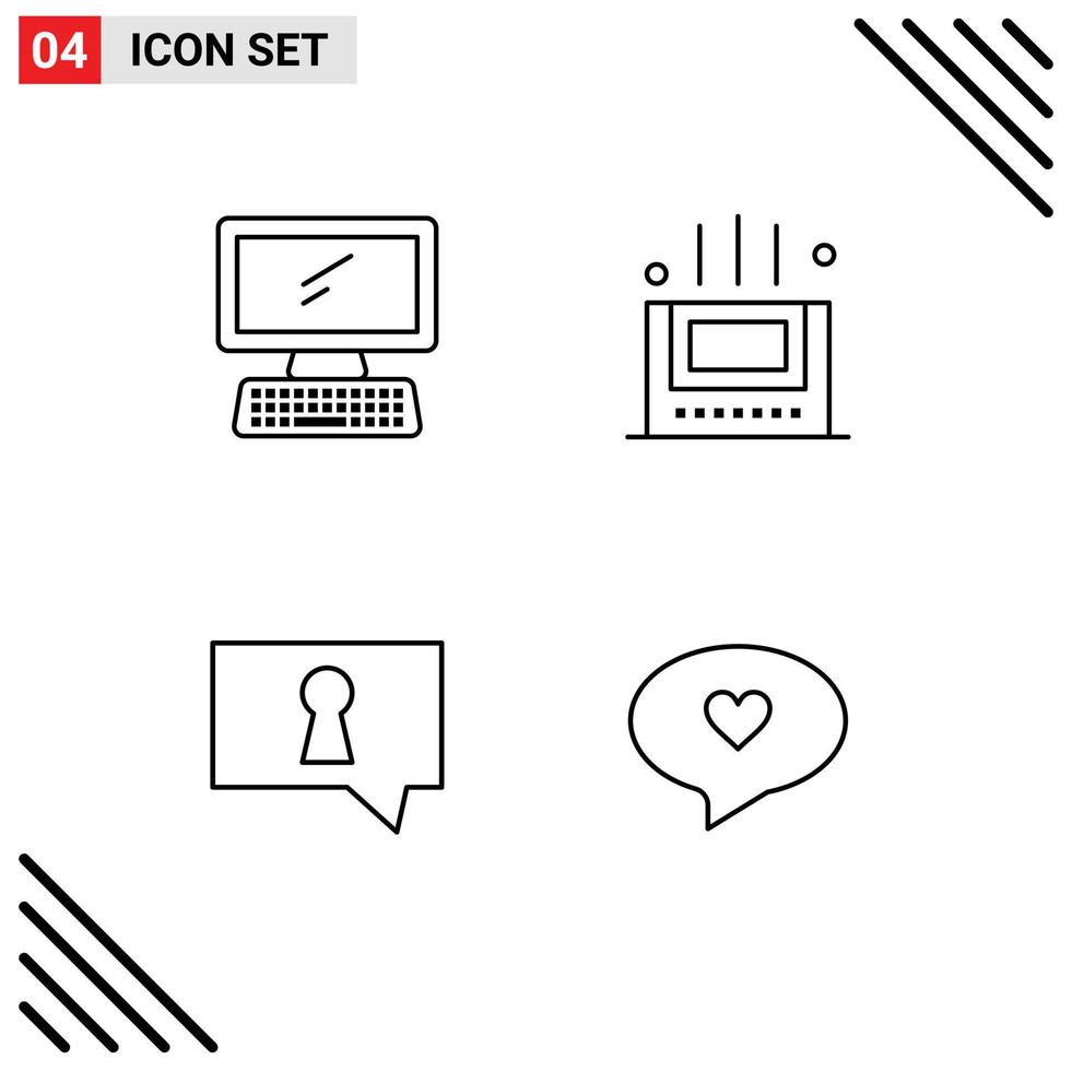 Set of 4 Modern UI Icons Symbols Signs for computer private keyboard mat chat Editable Vector Design Elements