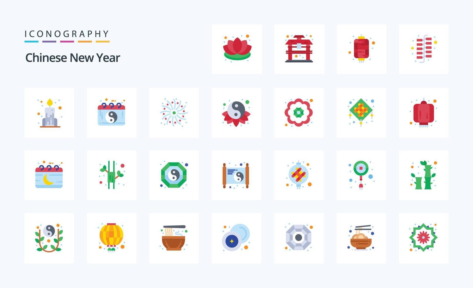 paquete de iconos de color plano de año nuevo chino 25 vector