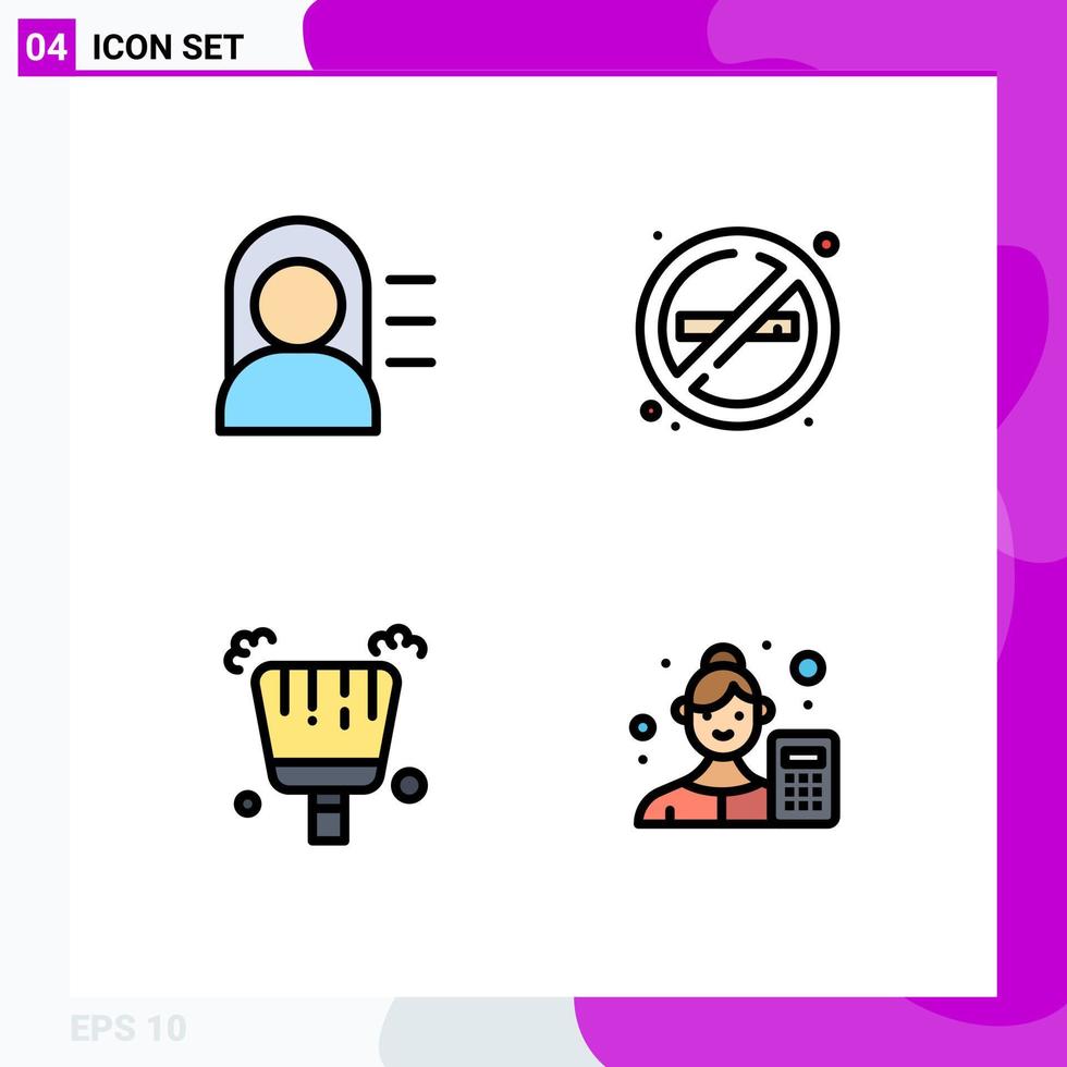 Modern Set of 4 Filledline Flat Colors and symbols such as education sweep fire no smoke accountant Editable Vector Design Elements