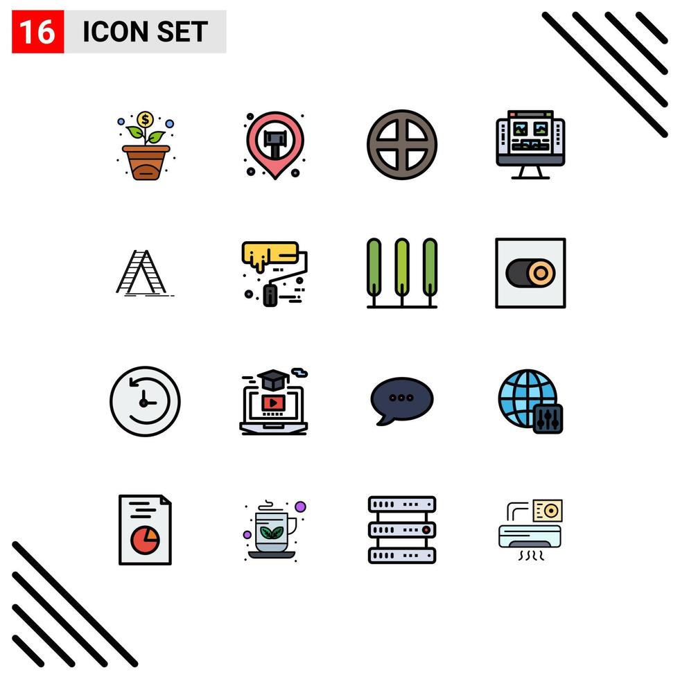 Flat Color Filled Line Pack of 16 Universal Symbols of building screen door monitor gallery Editable Creative Vector Design Elements