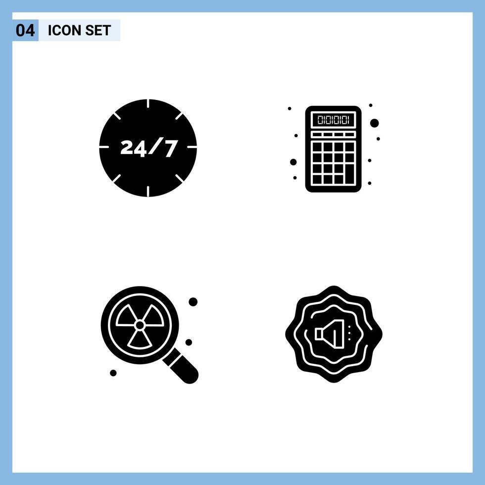 Modern Set of 4 Solid Glyphs and symbols such as all day nuclear help calculator waste Editable Vector Design Elements
