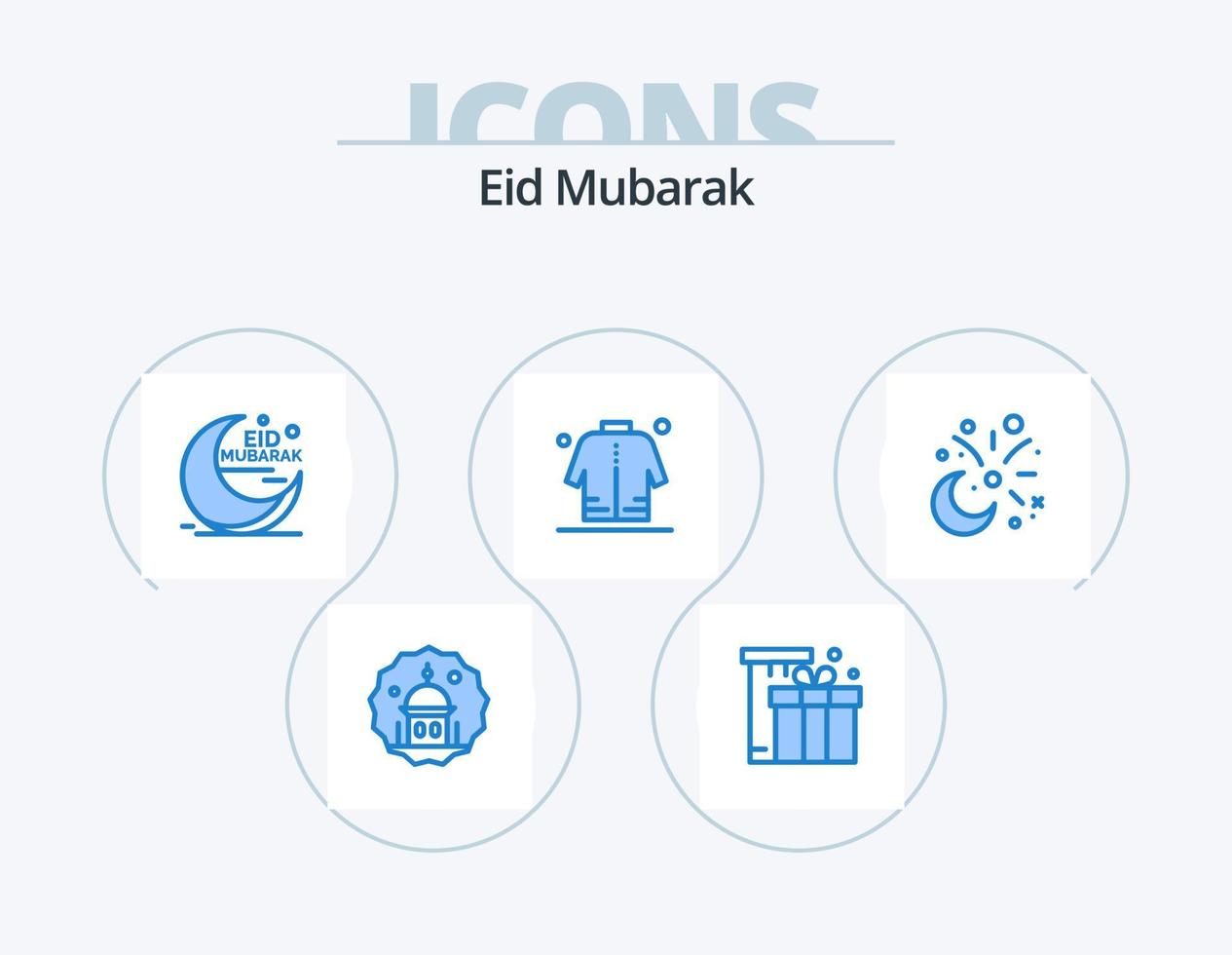 Eid Mubarak Blue Icon Pack 5 Icon Design. man. jacket. eid. muslim. moon vector