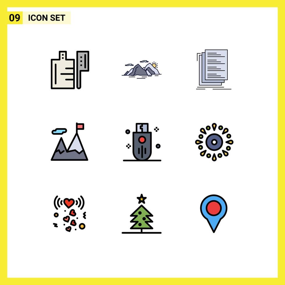 User Interface Pack of 9 Basic Filledline Flat Colors of devices mission code business list Editable Vector Design Elements