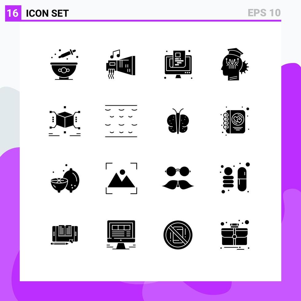 16 Solid Glyph concept for Websites Mobile and Apps smart management music knowledge online Editable Vector Design Elements