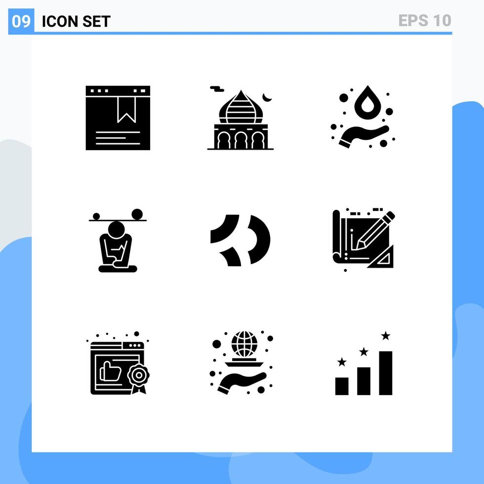 Pack of 9 Modern Solid Glyphs Signs and Symbols for Web Print Media such as coin mindfulness formula mind concentration Editable Vector Design Elements