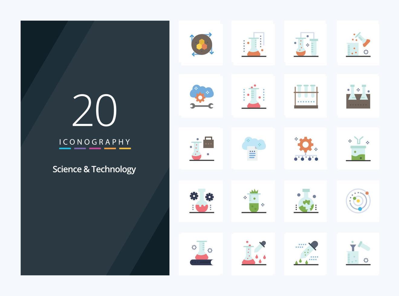 20 Science And Technology Flat Color icon for presentation vector