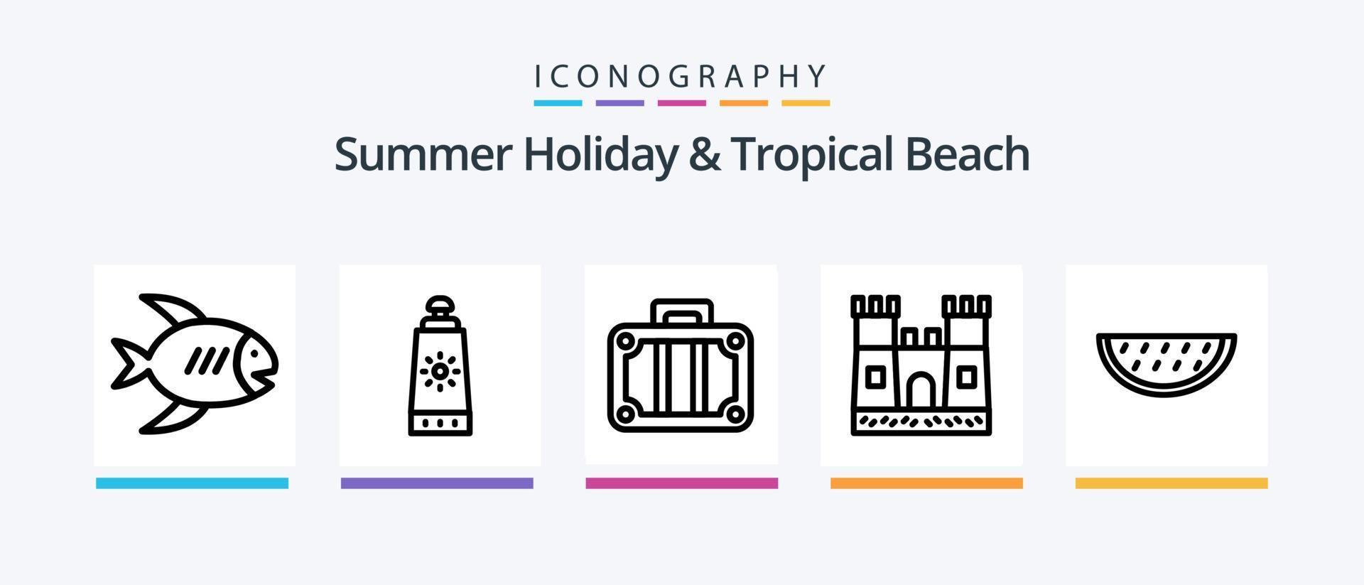paquete de iconos de la línea de playa 5 que incluye el verano. frutas playa. viajar. día festivo. diseño de iconos creativos vector