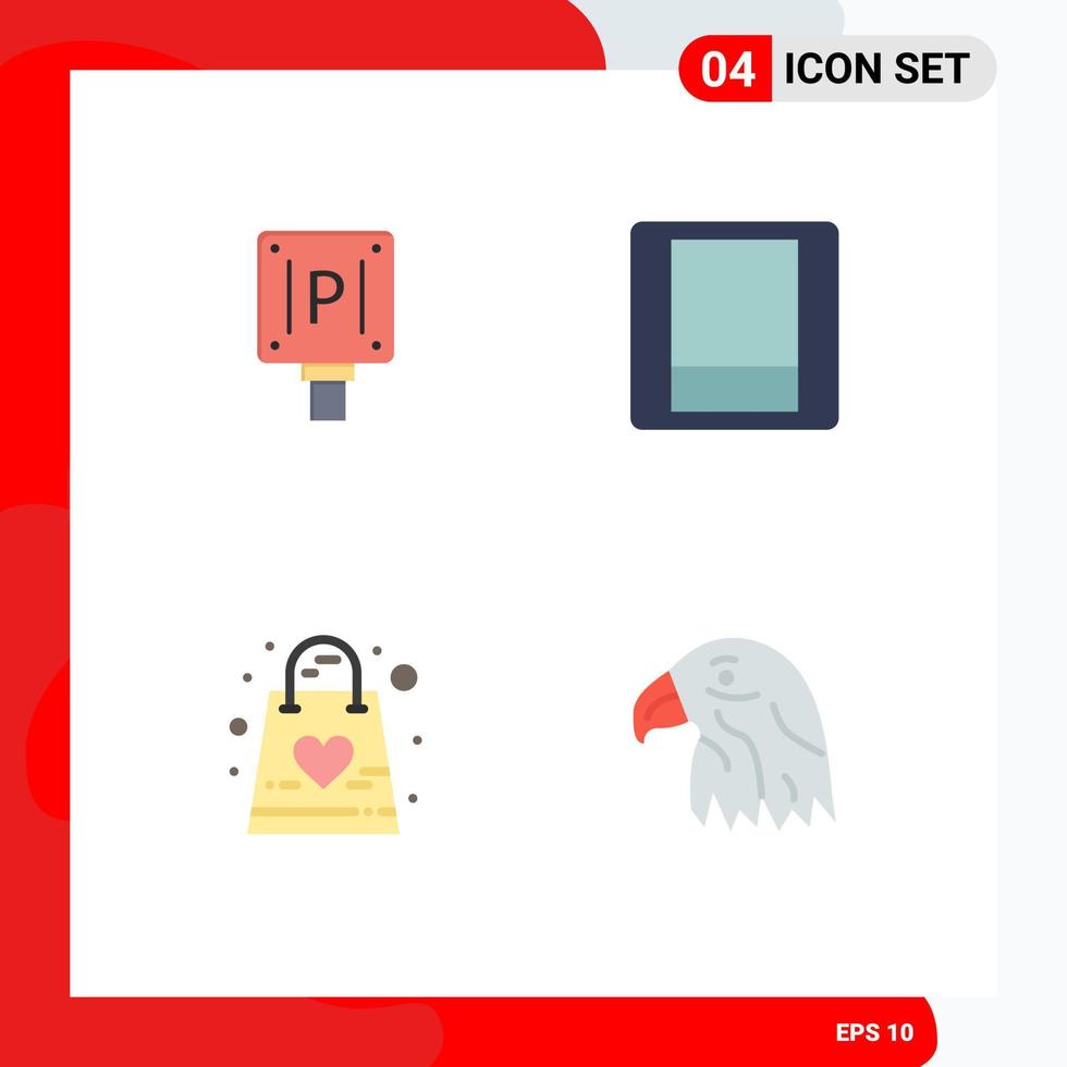 Mobile Interface Flat Icon Set of 4 Pictograms of parking gift hotel toggle bag Editable Vector Design Elements