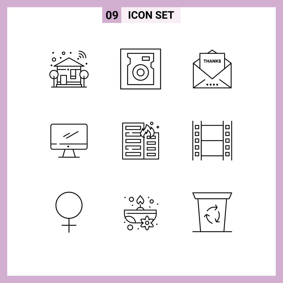 Outline Pack of 9 Universal Symbols of pc device envelope monitor thanksgiving Editable Vector Design Elements