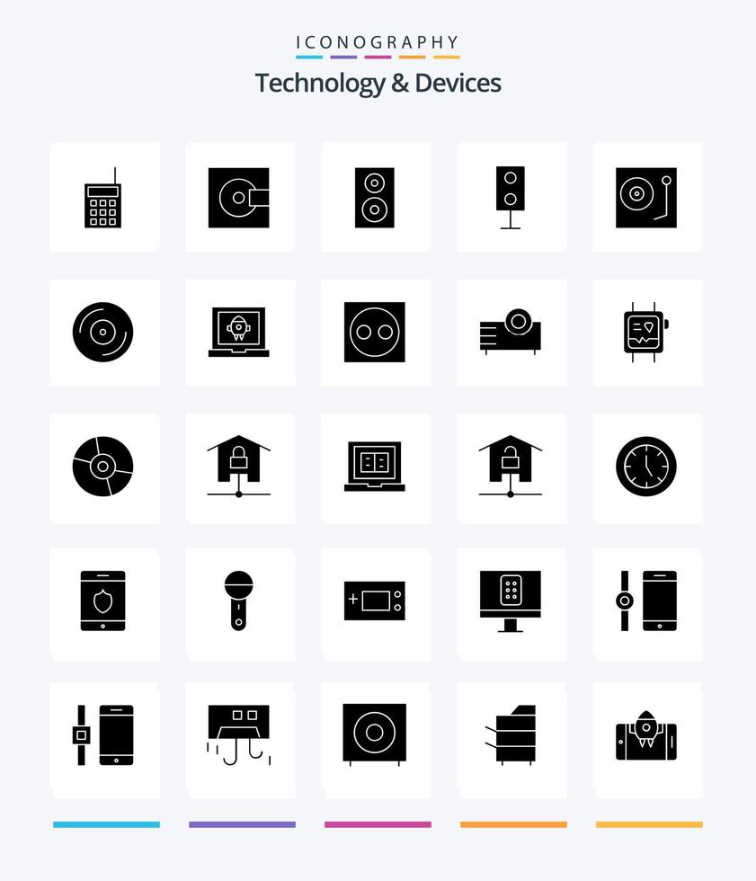 Creative Devices 25 Glyph Solid Black icon pack  Such As music. devices. products. technology. products vector