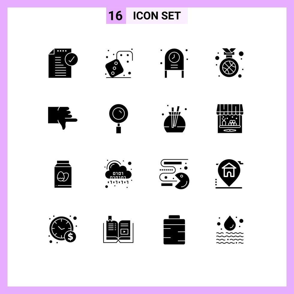conjunto de 16 iconos de interfaz de usuario modernos símbolos signos para disgusto ganador jugar medalla fiesta elementos de diseño vectorial editables vector
