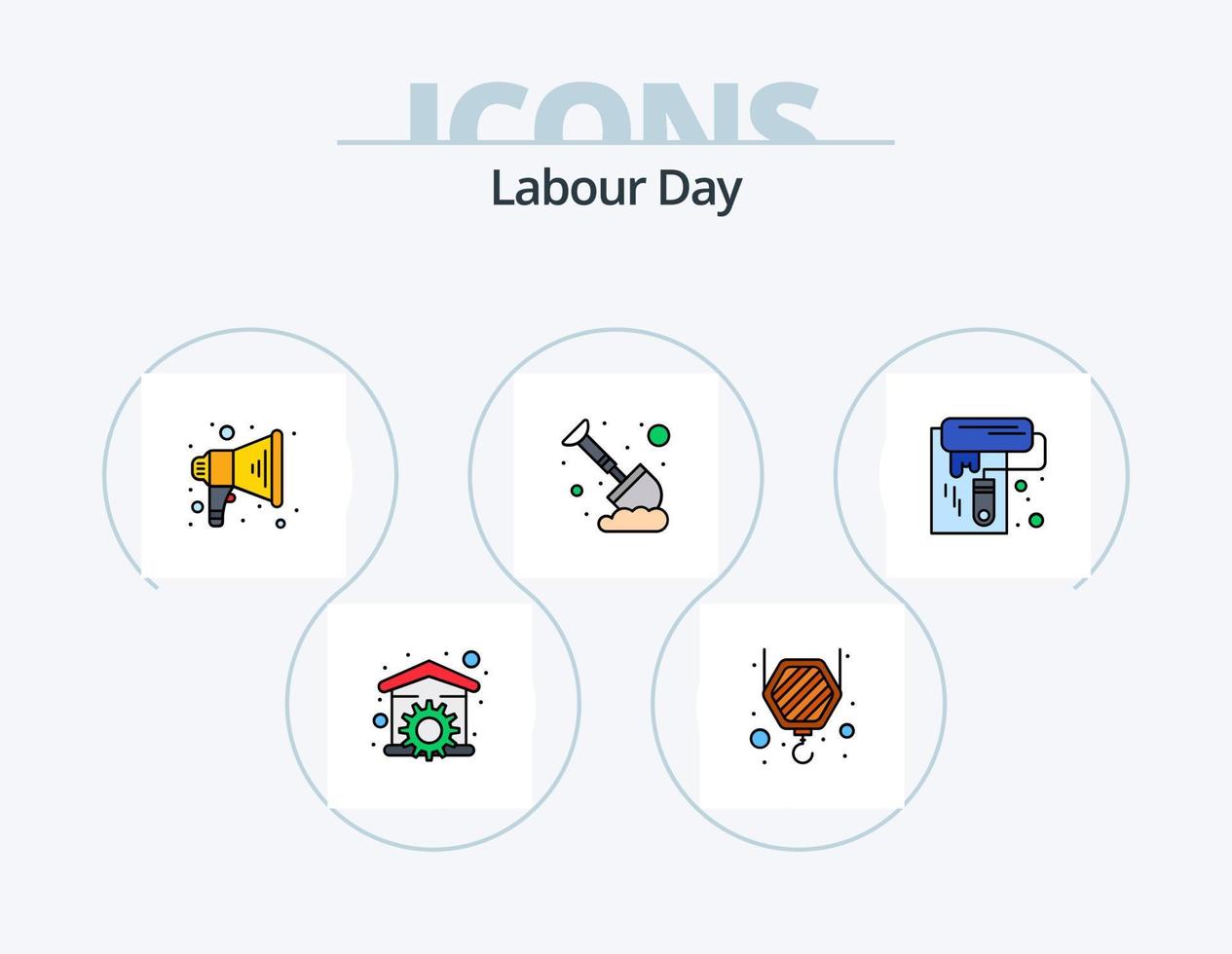 Labour Day Line Filled Icon Pack 5 Icon Design. international. construction. wall. concrete. smash vector