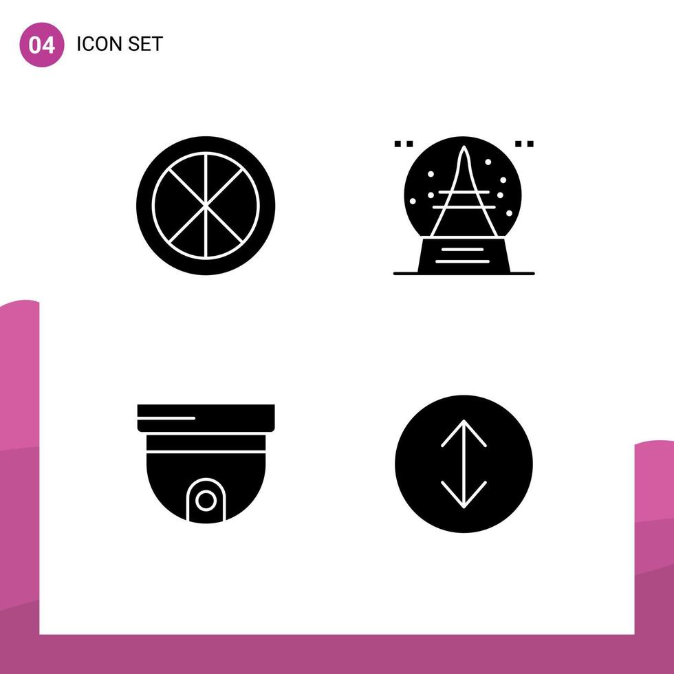 Pictogram Set of 4 Simple Solid Glyphs of decoration cam interior souvenir security Editable Vector Design Elements