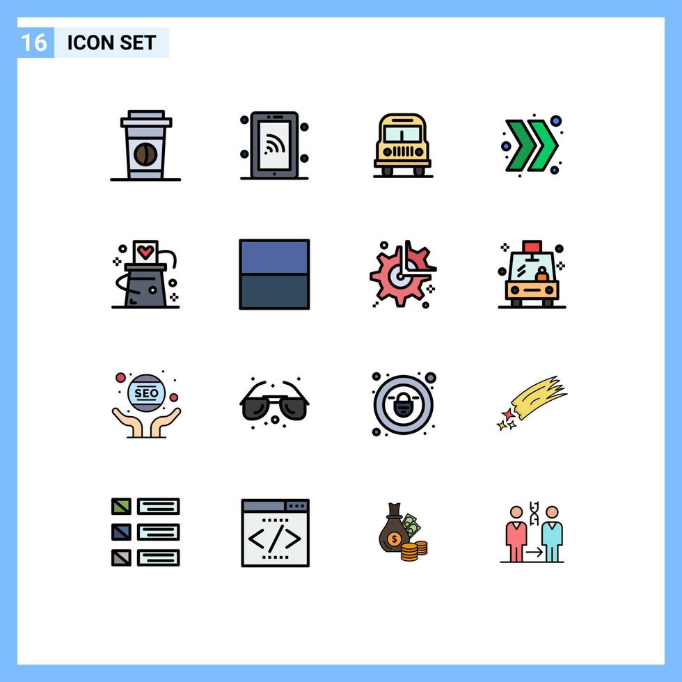 paquete de interfaz de usuario de 16 líneas básicas llenas de colores planos de elementos de diseño de vectores creativos editables a la derecha