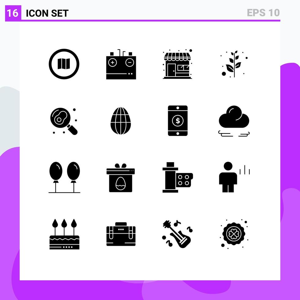 Solid Glyph Pack of 16 Universal Symbols of cooking olive electricity branch shop Editable Vector Design Elements
