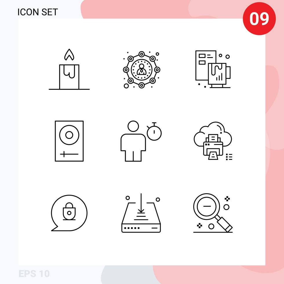 Mobile Interface Outline Set of 9 Pictograms of human avatar coffee mixer dj Editable Vector Design Elements