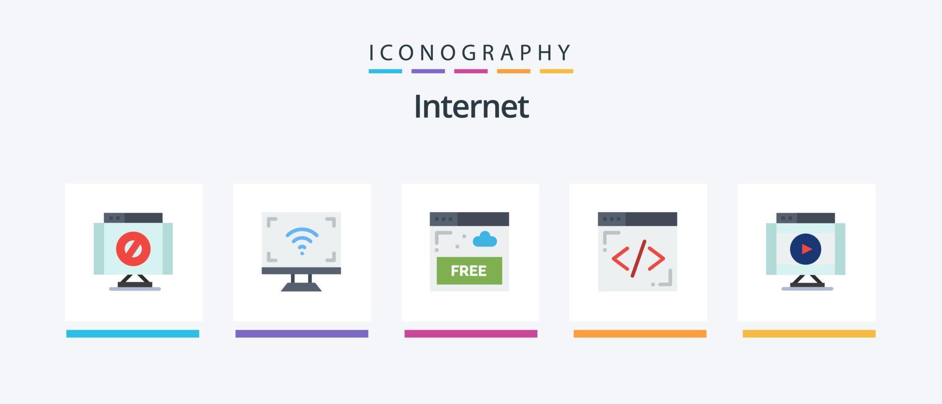 Internet Flat 5 Icon Pack Including movie. lines. tv. internet. technology. Creative Icons Design vector