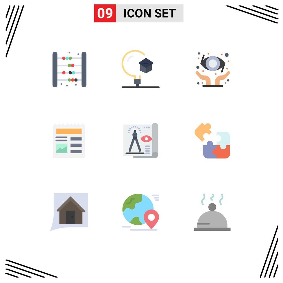 Set of 9 Vector Flat Colors on Grid for design ui school basic ophthalmology Editable Vector Design Elements