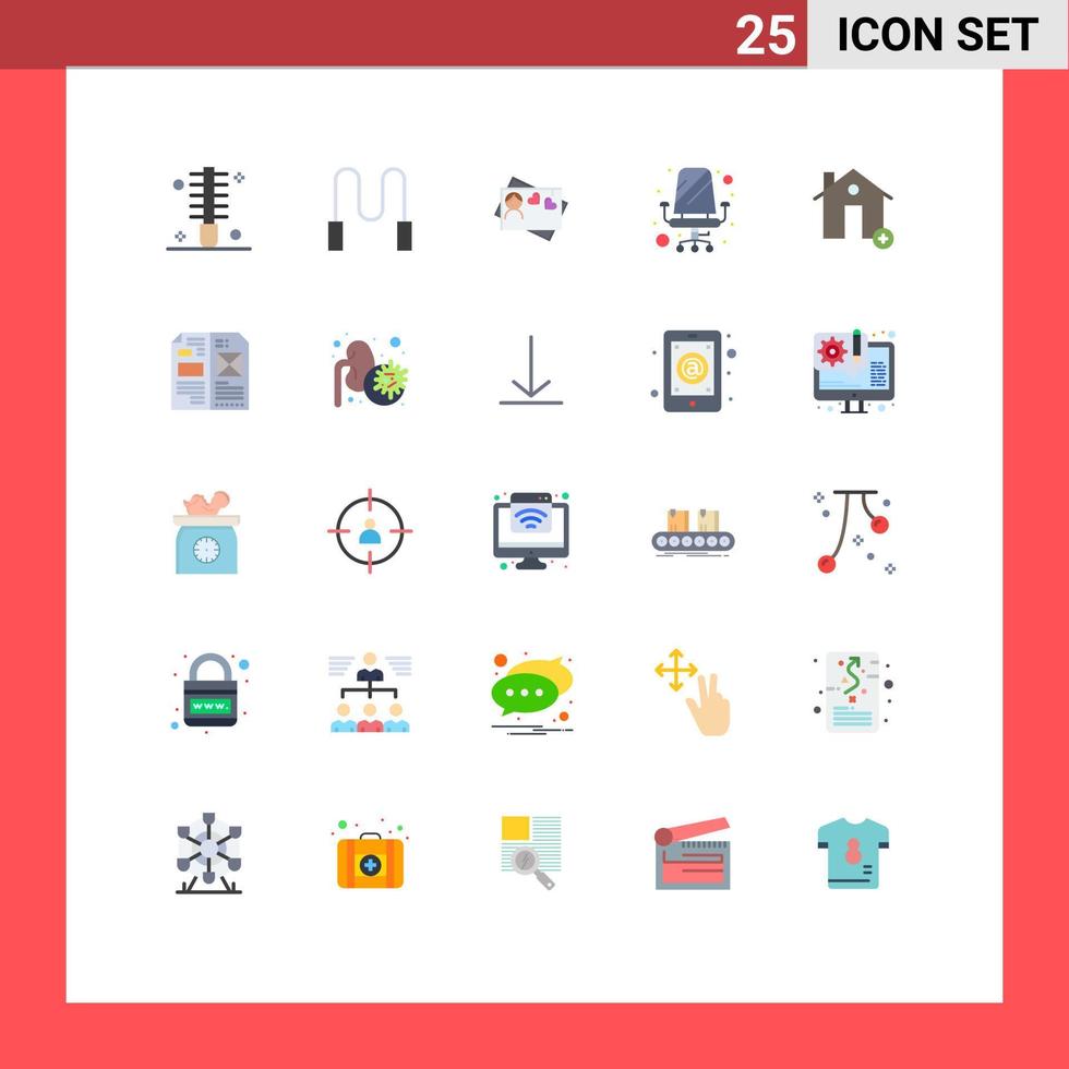 conjunto de pictogramas de 25 colores planos simples de elementos de diseño de vector editables de muebles para sentarse de tarjeta de finca