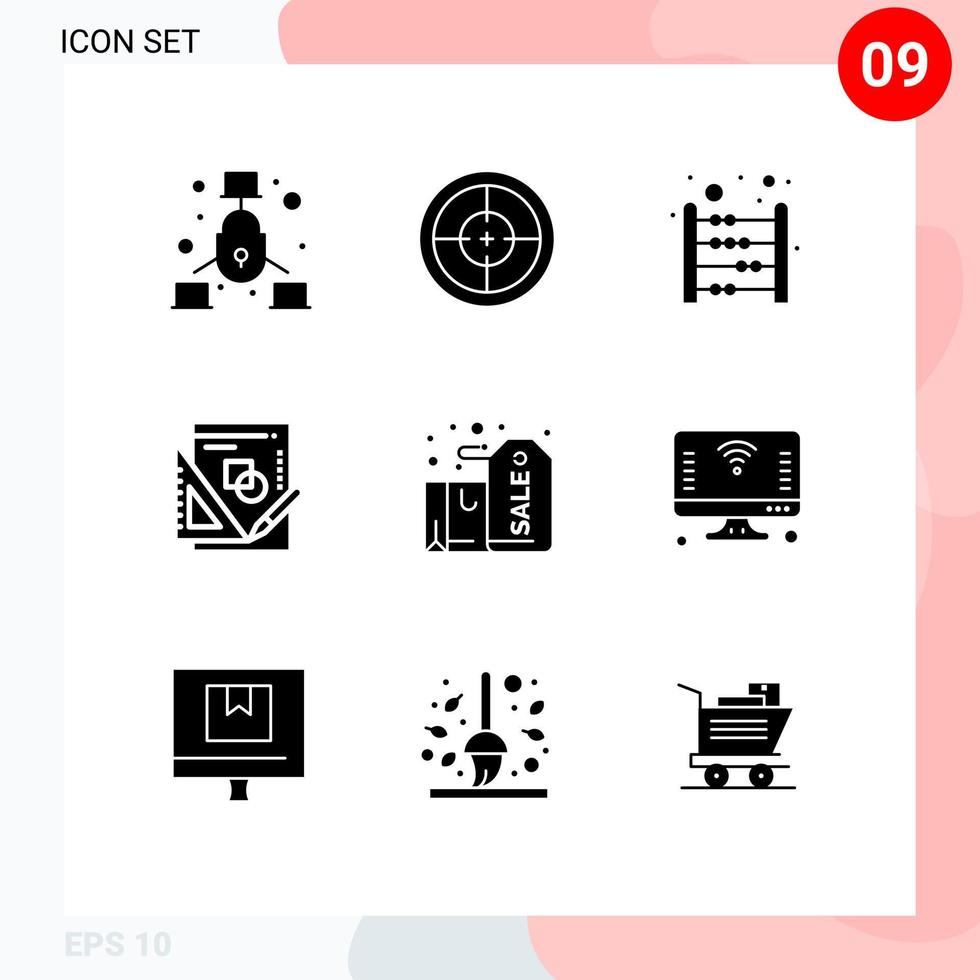 9 User Interface Solid Glyph Pack of modern Signs and Symbols of badge mathematics target maths mathematics Editable Vector Design Elements