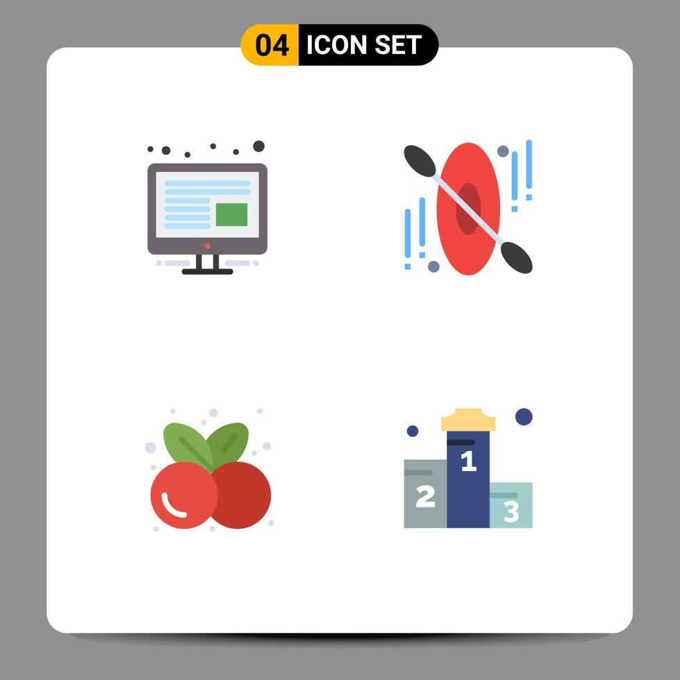 conjunto de 4 iconos de interfaz de usuario modernos símbolos signos para contenido alimentos saludables canoa cerezas premio elementos de diseño vectorial editables vector