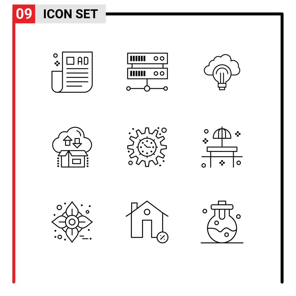 Group of 9 Modern Outlines Set for funding package light gift box Editable Vector Design Elements