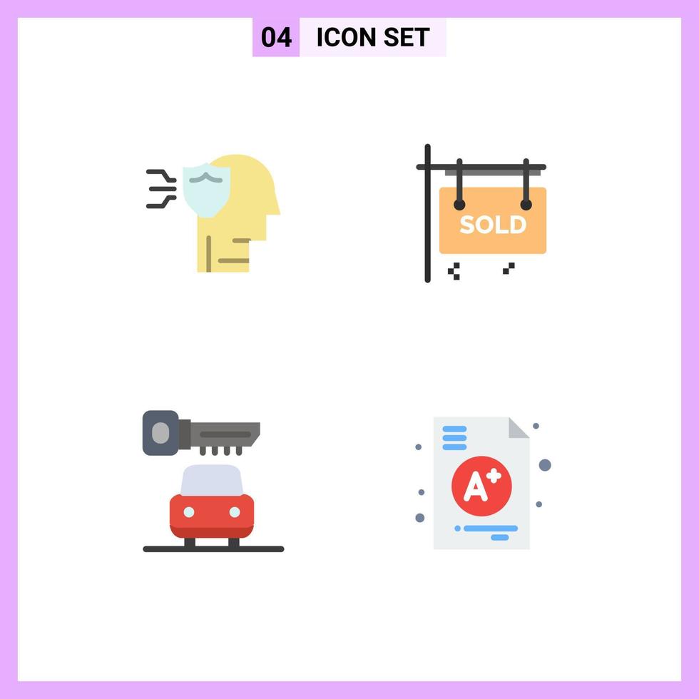 Pictogram Set of 4 Simple Flat Icons of personal key shield sold a Editable Vector Design Elements