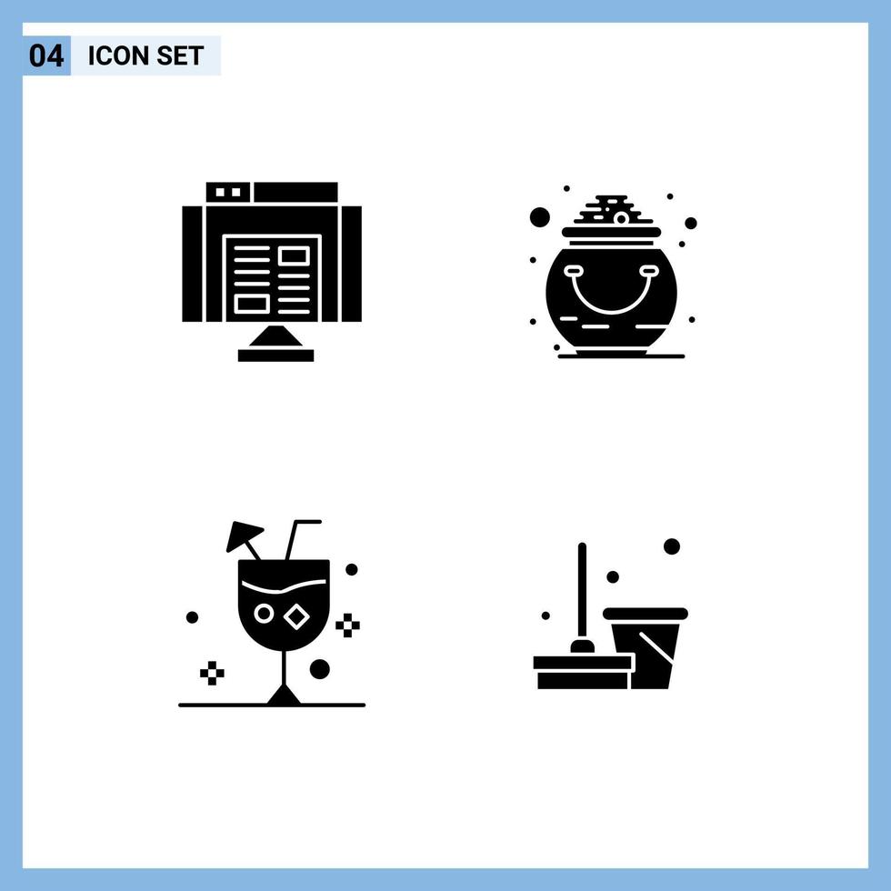 Modern Set of 4 Solid Glyphs and symbols such as application beach web luck cocktail Editable Vector Design Elements